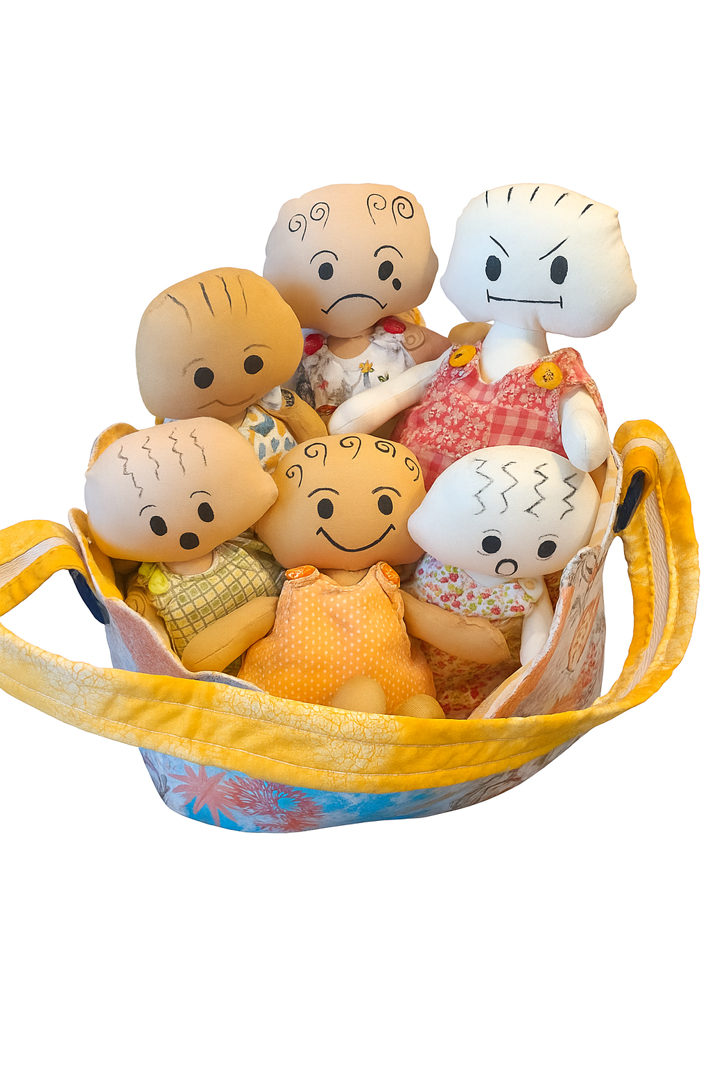 Handmade Craft Basket with 6 Emotion Dolls – Joy, Anger, Surprise & Sadness